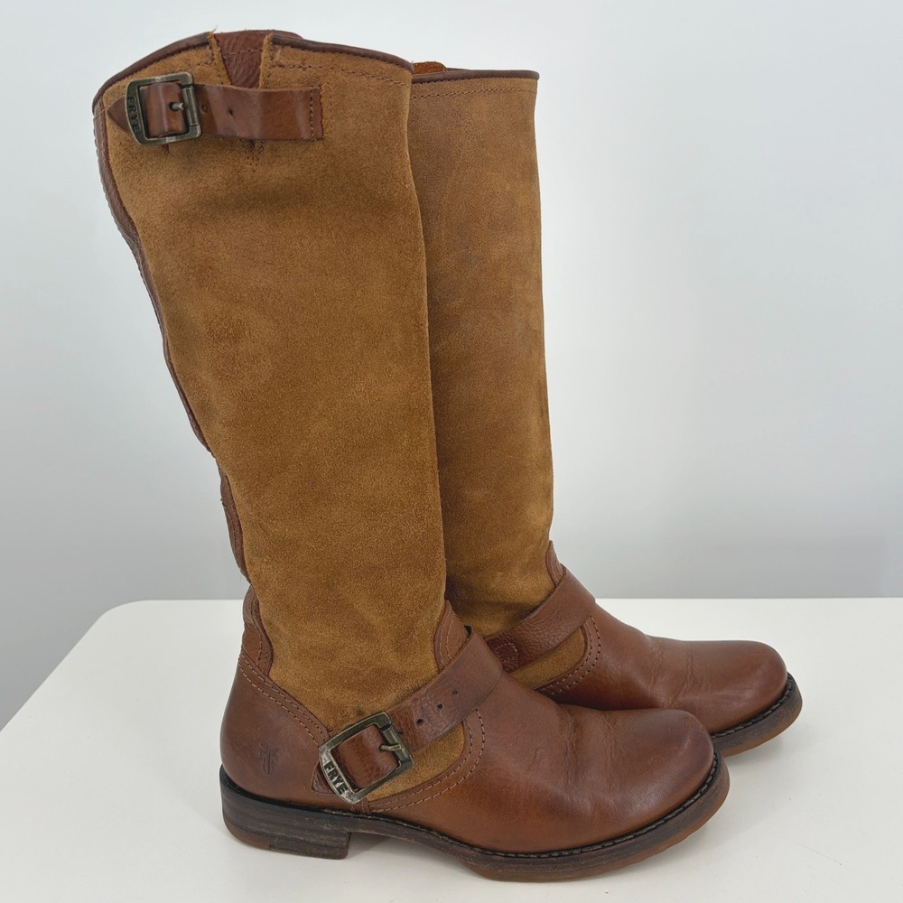 Frye Veronica Slouch Boots Leather & Suede Tall Moto Women's 6.5 B 77609